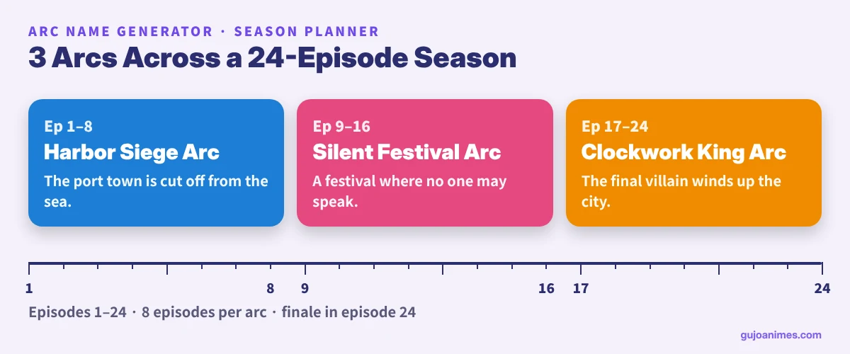 Anime arc names planned across a season