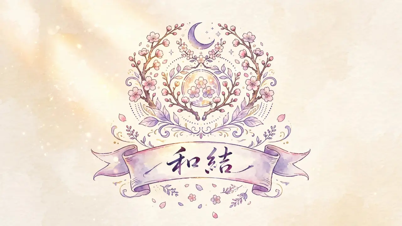Anime character last name generator art with an elegant family crest on cream