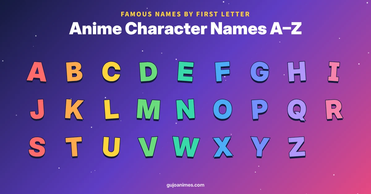 Anime character names A to Z by first letter