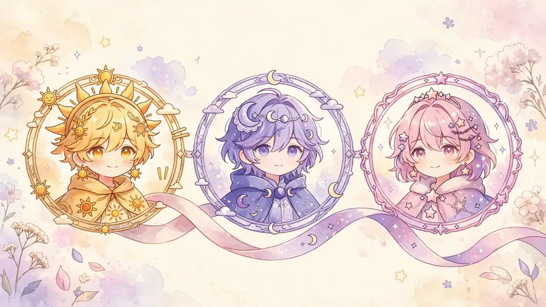 Anime group PFP ideas illustration of three matching circular avatars on cream background
