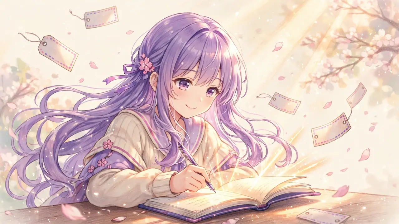 Anime name generator inspiration art with an original anime-style character on a cream background