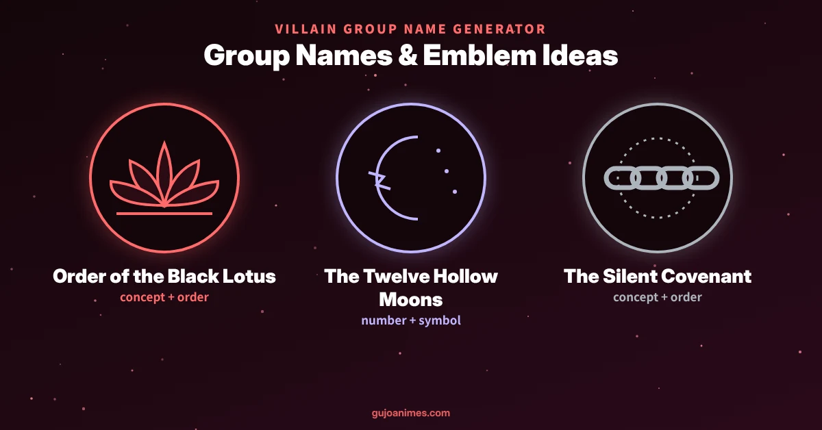Anime villain group name and emblem ideas