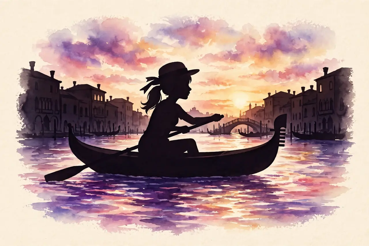 aria anime watch order guide illustration of a gondolier on sunlit canals on cream