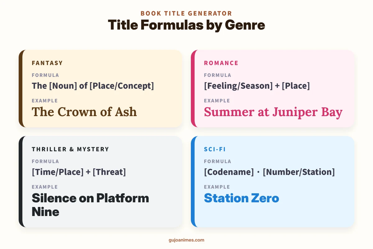 Book title formulas by genre with examples