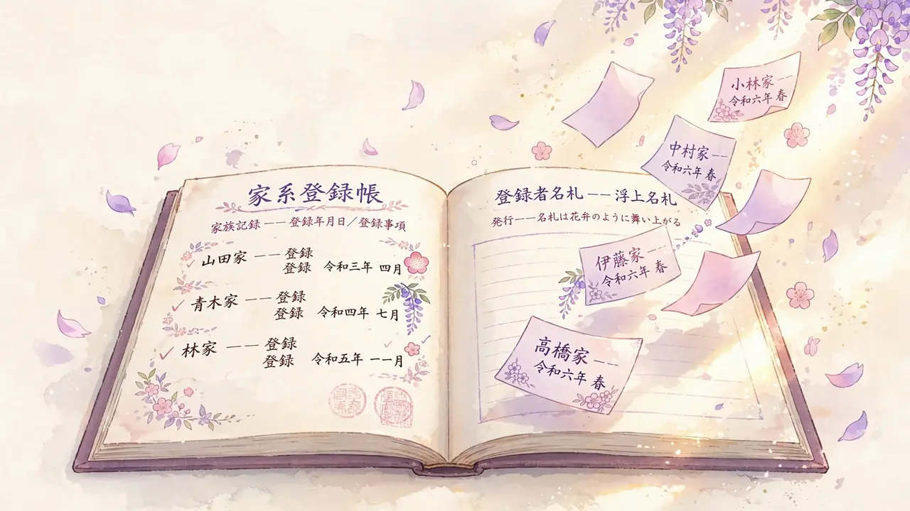 Elegant illustration of floating name cards for the last name generator with meanings