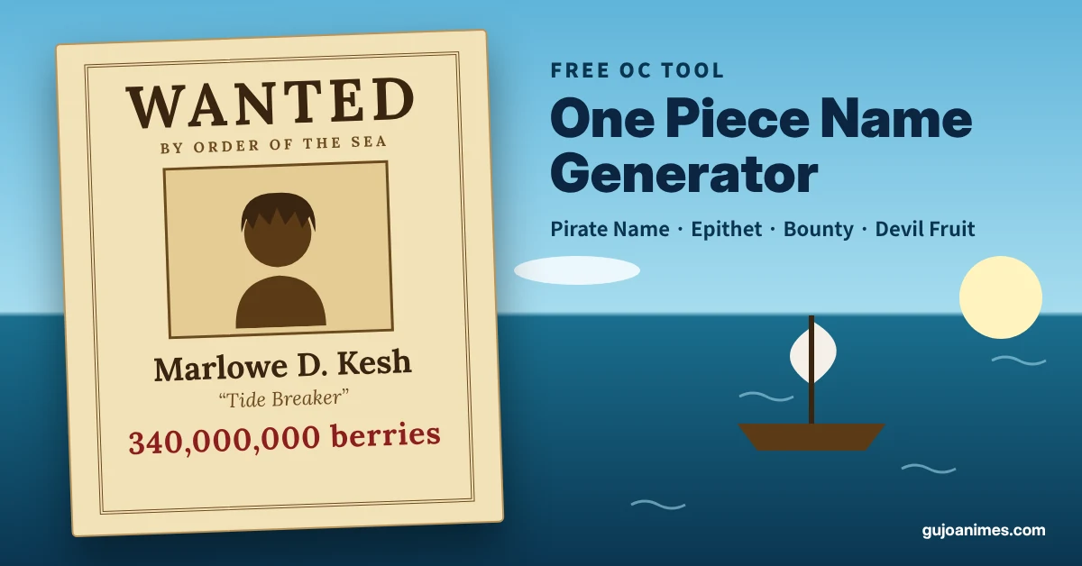 One Piece name generator wanted poster with pirate name, epithet and bounty