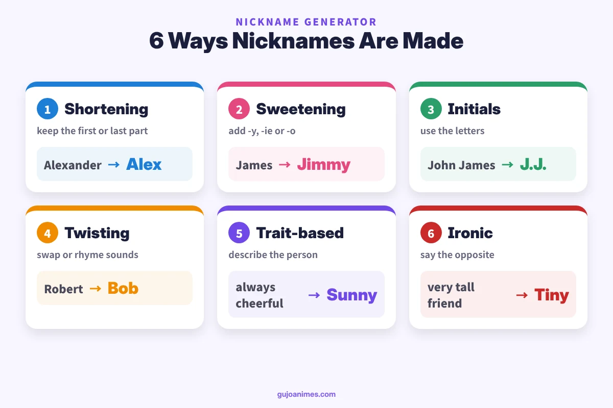 Six ways nicknames are made with examples