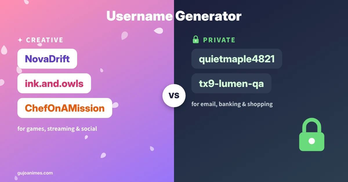 Username generator with creative and private username modes