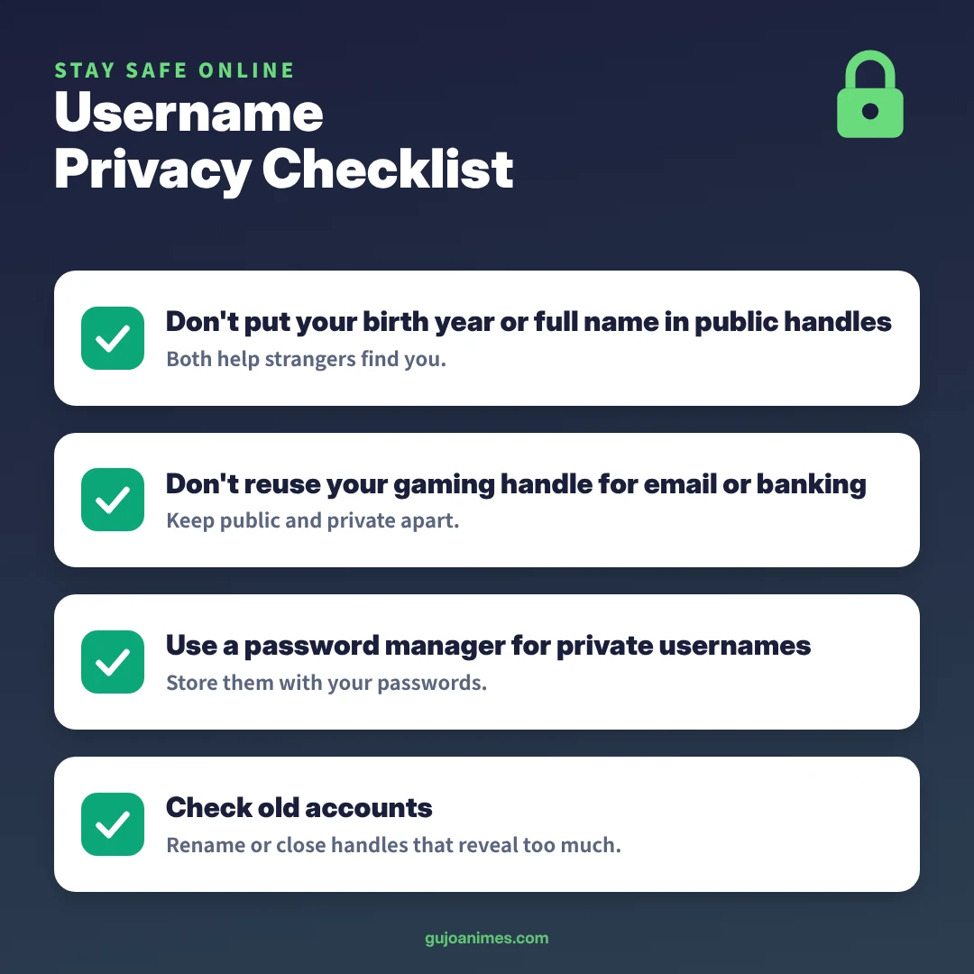 Username privacy checklist