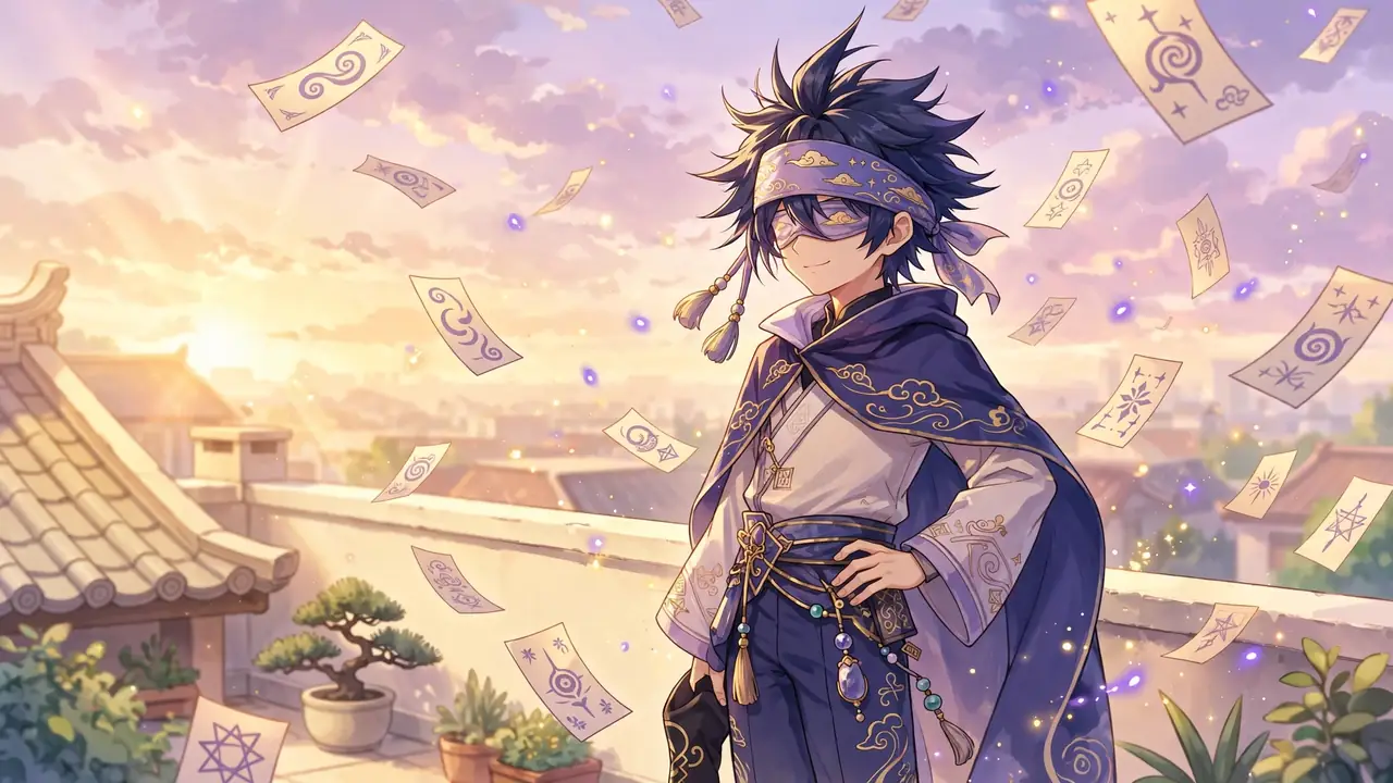 Which JJK character are you quiz art with an original anime sorcerer on a rooftop